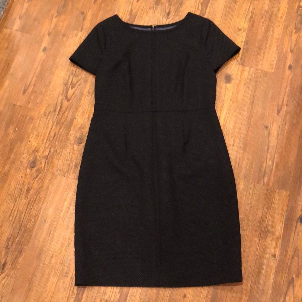 Talbots Navy Dotted Sheath Dress, tailored, Size 10 short sleeve